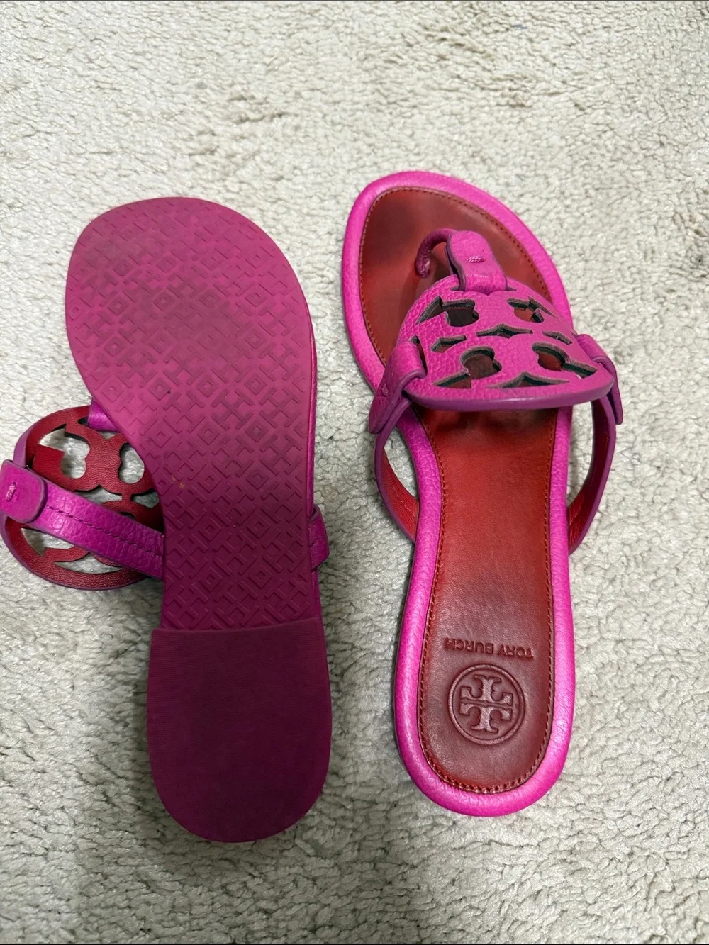 Tory Burch Hot Pink Logo Thong Sandals